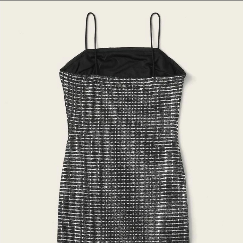 NWT Shein: Sm Blck/Silver Sequence Bodycon Dress - Picture 3 of 8